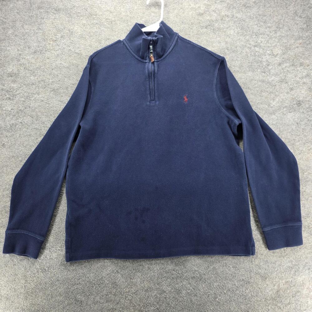Polo Ralph Lauren Pullover Mens Large Navy Blue Half Zip Sweater Red Pony Logo